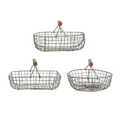 Comptoir De Famille Lot De 3 Paniers En Fer Avec Anse En Bois Naturel