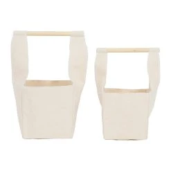 Comptoir De Famille Cache Pots X2 Naturel En Toile De Coton Et Bois De Bouleau - Emelise