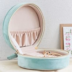 SEMA DESIGN Boite Bijoux Ronde Tropic'art Vert D'eau Velours -Kaemingk Magasin 26829 amb fetedesmeres 10837 hd