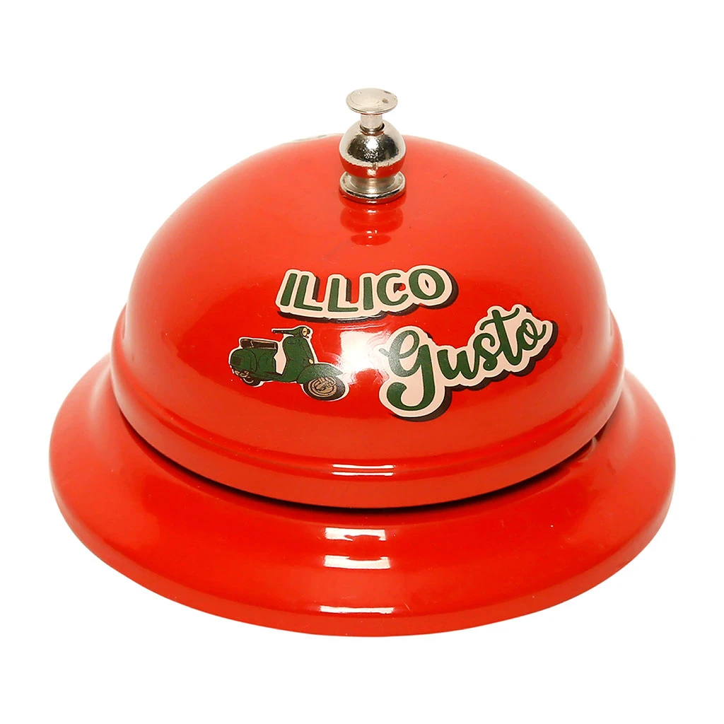 Natives Sonnette De Table "pizza"rouge En Fer 3 Natives Sonnette De Table "pizza"rouge En Fer