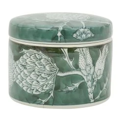 Côté Table Boite Ronde En Procelaine Fleurs Vert - Qing