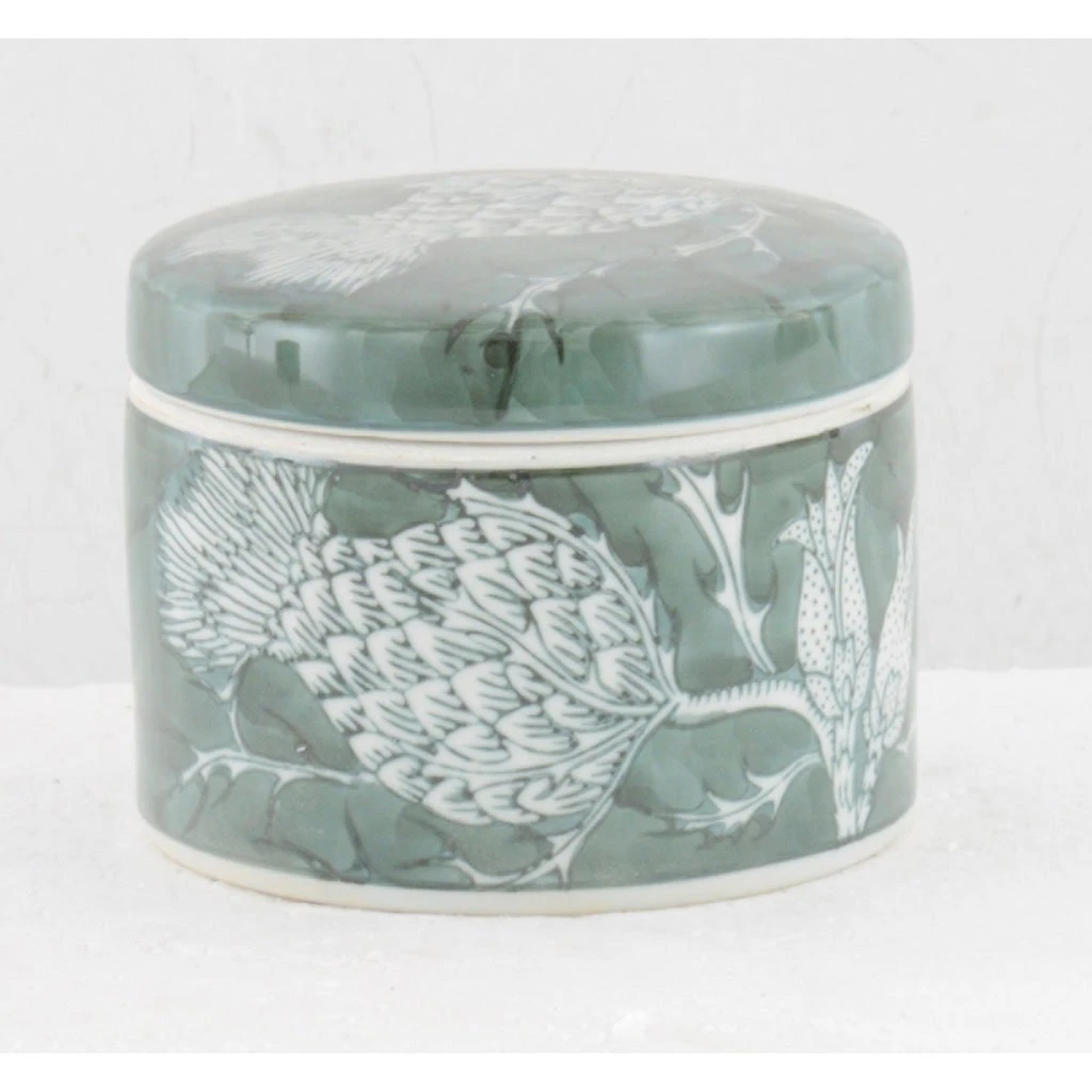 Côté Table Boite Ronde En Procelaine Fleurs Vert - Qing 4 Côté Table Boite Ronde En Procelaine Fleurs Vert - Qing – Image 2