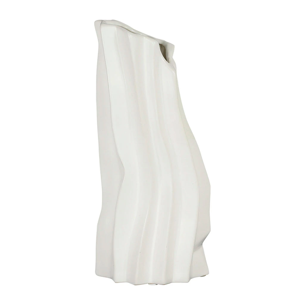 Côté Table Vase Blanc En Faience - Plisse 3 Côté Table Vase Blanc En Faience - Plisse