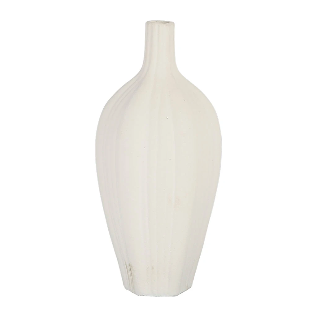 Côté Table Vase Bouteille Blanc Cassé En Faience - Plisse 3 Côté Table Vase Bouteille Blanc Cassé En Faience - Plisse
