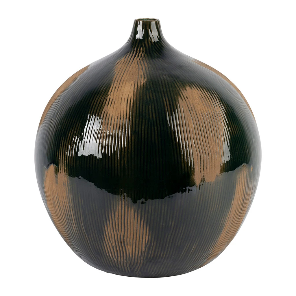 Côté Table Vase Vert Fonce Et Brun D30xh33cm En Faience - Pheses 3 Côté Table Vase Vert Fonce Et Brun D30xh33cm En Faience - Pheses