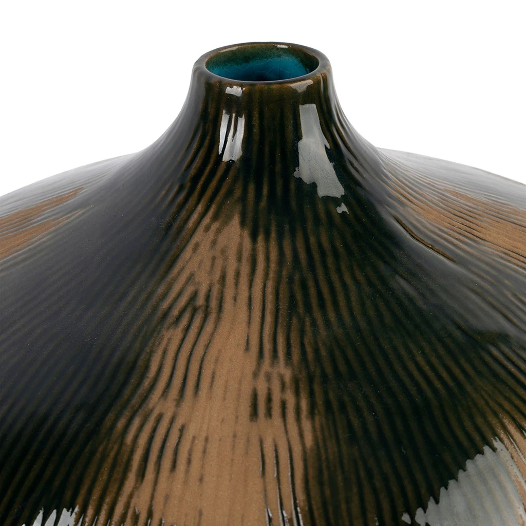 Côté Table Vase Vert Foncé Et Brun D30xh20cm En Faience - Pheses 5 Côté Table Vase Vert Foncé Et Brun D30xh20cm En Faience - Pheses – Image 3