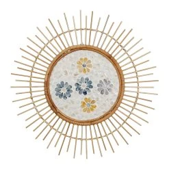 Jardin D'Ulysse Déco Murale Fleur Mon Hirondelle Bleu Et Jaune En Rotin Et Nacre