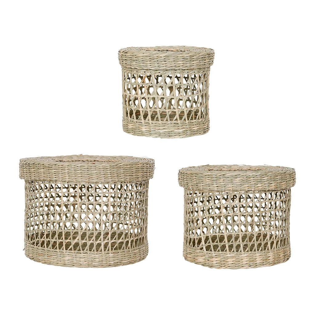 Jardin D'Ulysse Boites Rondes Gigognes X3 En Jonc De Mer Naturel - Searam 3 Jardin D'Ulysse Boites Rondes Gigognes X3 En Jonc De Mer Naturel - Searam