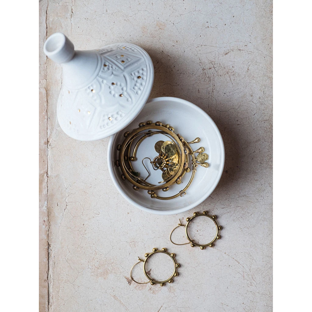 Chabi Chic Boite à Tajine Blanc Or D14xh17cm - Empreinte 4 Chabi Chic Boite à Tajine Blanc Or D14xh17cm - Empreinte – Image 2