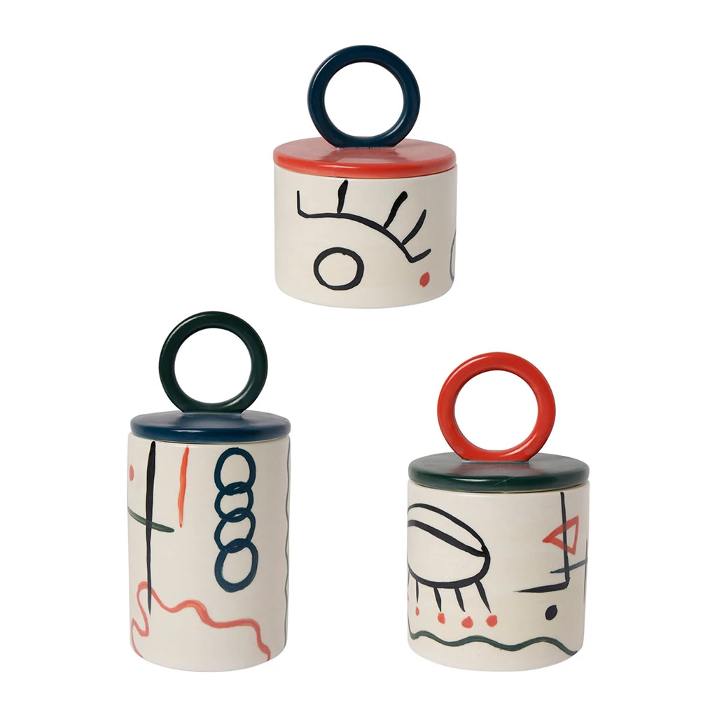 SEMA DESIGN Lot De 3 Pots Avec Couvercle Visage Arty Ivoire Et Noir En Gres 3 SEMA DESIGN Lot De 3 Pots Avec Couvercle Visage Arty Ivoire Et Noir En Gres