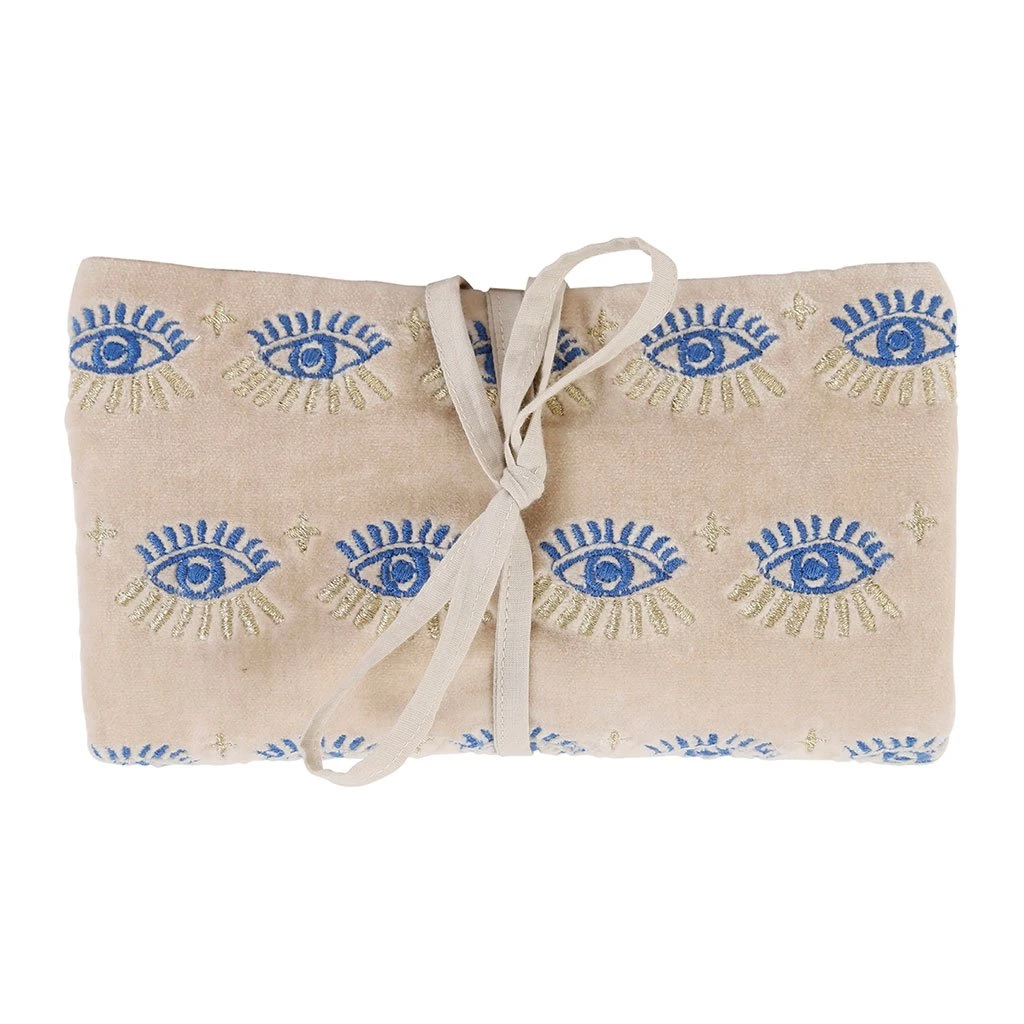 SEMA DESIGN Pochette Bijoux Voyage Visionnary Creme Oeil Indigo 20x24cm Velours Coton 3 SEMA DESIGN Pochette Bijoux Voyage Visionnary Creme Oeil Indigo 20x24cm Velours Coton