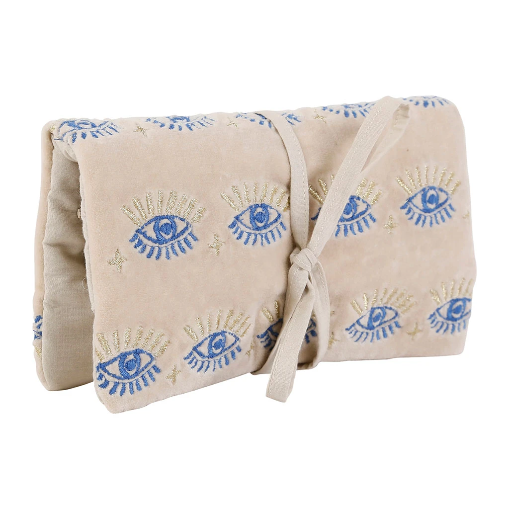 SEMA DESIGN Pochette Bijoux Voyage Visionnary Creme Oeil Indigo 20x24cm Velours Coton 4 SEMA DESIGN Pochette Bijoux Voyage Visionnary Creme Oeil Indigo 20x24cm Velours Coton – Image 2