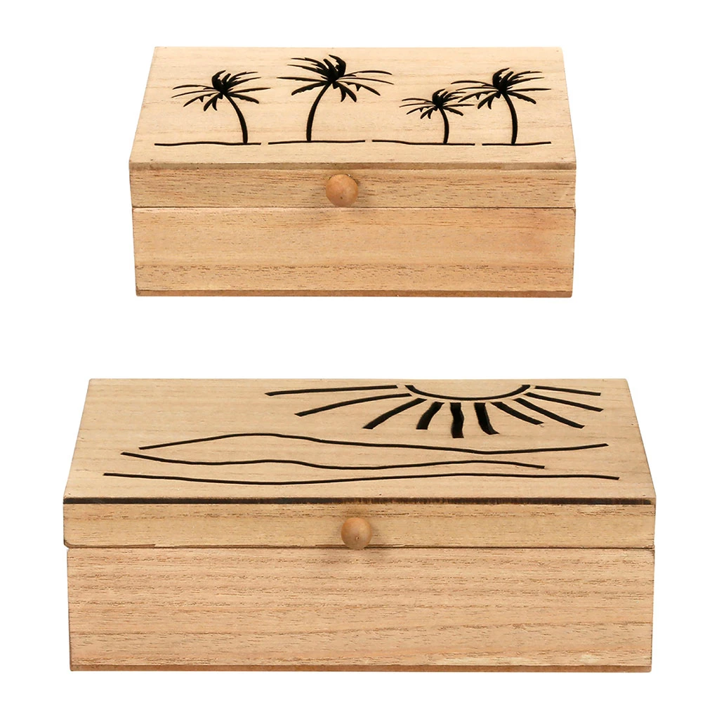 SEMA DESIGN Boite Gigogne Avec Couvercle X2 Sweet Leaves Naturel 22x14.5xh7+16x10.5xh5.5cm Mdf 3 SEMA DESIGN Boite Gigogne Avec Couvercle X2 Sweet Leaves Naturel 22x14.5xh7+16x10.5xh5.5cm Mdf