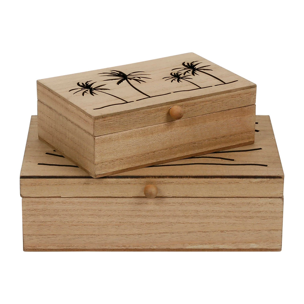 SEMA DESIGN Boite Gigogne Avec Couvercle X2 Sweet Leaves Naturel 22x14.5xh7+16x10.5xh5.5cm Mdf 4 SEMA DESIGN Boite Gigogne Avec Couvercle X2 Sweet Leaves Naturel 22x14.5xh7+16x10.5xh5.5cm Mdf – Image 2