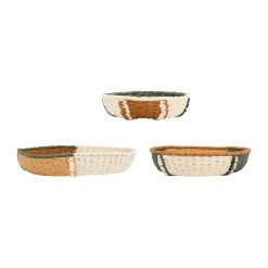 SEMA DESIGN Deco Murale Ronde Panier X3 Vert, Brun Et Corail En Corde - Sweet Leaves -Kaemingk Magasin 77033 DET02 WEB